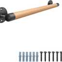 SELEWARE 26 Inch Wood Handrail Stair Handrail Drywall or Concrete Mount Handrail w/Sturdy Metal Base, Barrier-Free Staircase Grab Bar for Elderly, 1.3 Inch Round