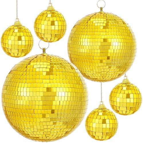Mirror Gold Disco Ball: Large Bright Hanging Mirror Ball 6 Pcs Reflective Disco Ball Ornaments- Bars Stages 70s KTV Shows Dance Music Festivals Decoration (10'', 8'', 3.2'')