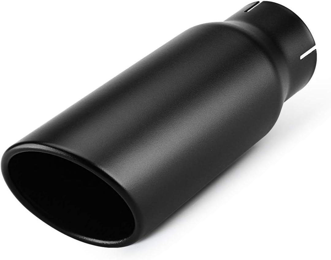 A-KARCK Exhaust Tip 3 Inch Inlet, 3" Inlet 4" Outlet 12" Overall Length Clamp On Muffler Tip For Truck Tailpipe, Rolled Angle Cut Design