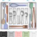 Ukeetap Extra Large Expandable Silverware Organizer, BPA-Free Food-Safe Cutlery Flatware Organizer, Kitchen Utensil Drawer Organizer, Adjustable Silverware Holder for Spoons Forks Knives, White