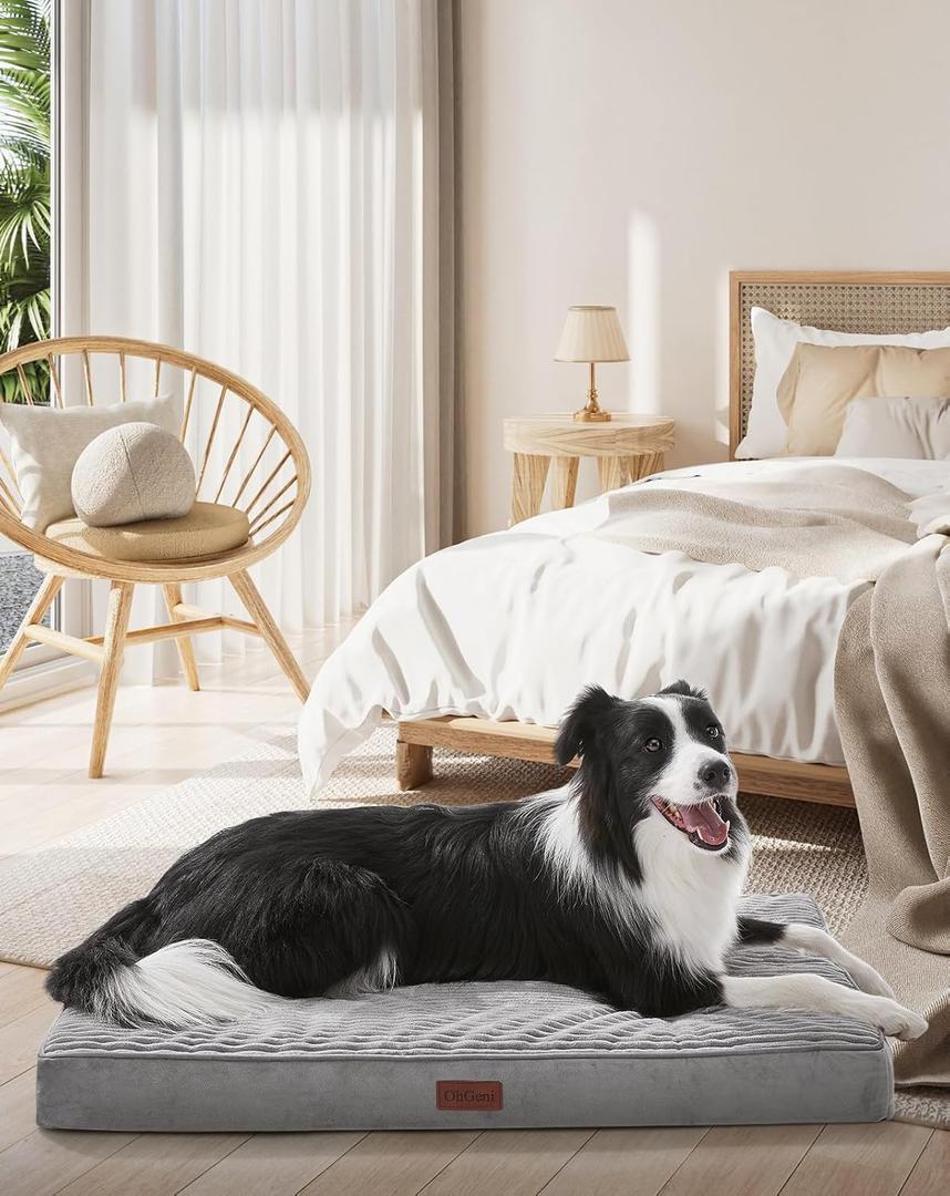 OhGeni Orthopedic Waterproof & Machine Washable Dog Bed for Medium Large Pets, Suitable for Crates, Cat Mat with 25D Egg Crate Foam, Non-Slip Bottom & Removable Cover, 35 Inches(Gray)