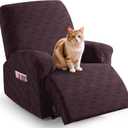 TAOCOCO Recliner Cover 3 Pieces Recliner Chair Covers, Stretch Jacquard Reclining Chair Cover, Furniture Protector Sofa Slipcovers Couch Covers with Elastic Bottom for Kids, Pets (Dark Coffee) (1 Seater)