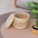 Vintage multi-purpose storage basket with lid, plant material hand-woven storage basket, suitable for bedroom, living room, bathroom, white