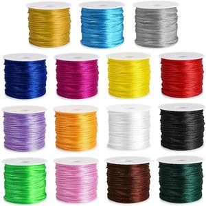 Ewparts 15 Rolls Satin Nylon String for Bracelets Making 1.5mm Satin Rattail Cord for Beading, Kumihimo,Necklace,Macrame Craft, Keychains Lanyards, Jewelry Making,Bracelet Silk String