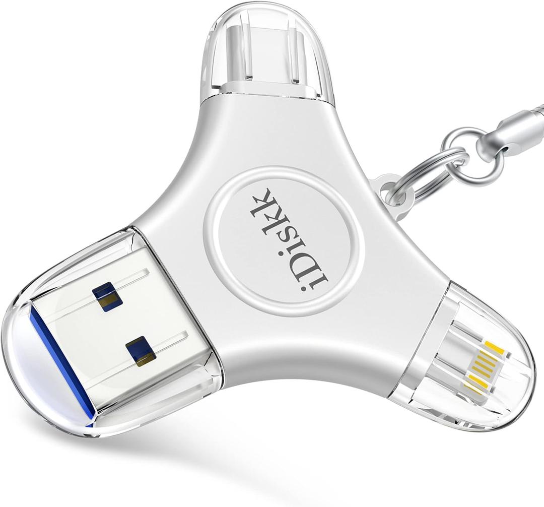 App-le Certified iDiskk 128GB Phone flashdrive iPhone 17 16 Photo Stick USB C iPad Pro Android Samsung for iPhone 15/14/14 PRO/13/13 PRO/12 pro/12 Mini/XR/X, iPhone USB Storage for PC,MacBook