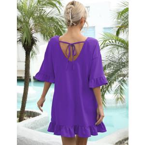 LuckyMore Women's Beach Swimsuit Cover Ups Ruffle Bathing Suit Swim Coverup Dress Swimwear
