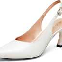 Elisabet Tang Women's Kitten Heel Slingback Low Pumps 3 Inches Stiletto Pointed Closed Toe Elegant Dressy Bridal Wedding Party Shoes White 9