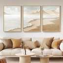 Framed Boho Coastal Beach Wall Art for Living Room, Large Neutral Abstract Coastal Canvas Artwork for Walls, 3 Piece Minimalist Ocean Picture Print for Bedroom Kitchen Wall Decor, Total Size 30x60 In