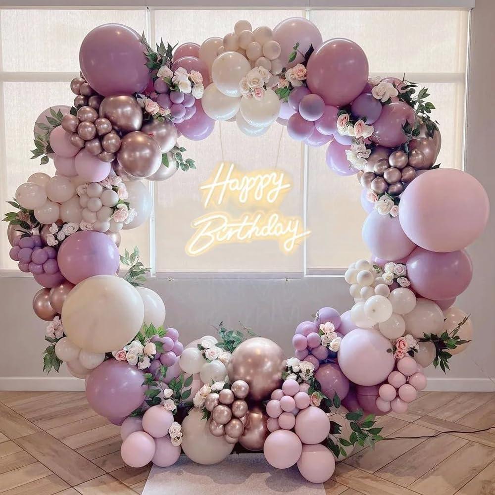 146pcs Dusty Purple Balloon Garland Arch Kit, Double-stuffed Pink Sand White Chrome Rose Gold Balloons for Wedding Birthday Baby Shower Mother's day Bridal Shower Lavender Party Decorations