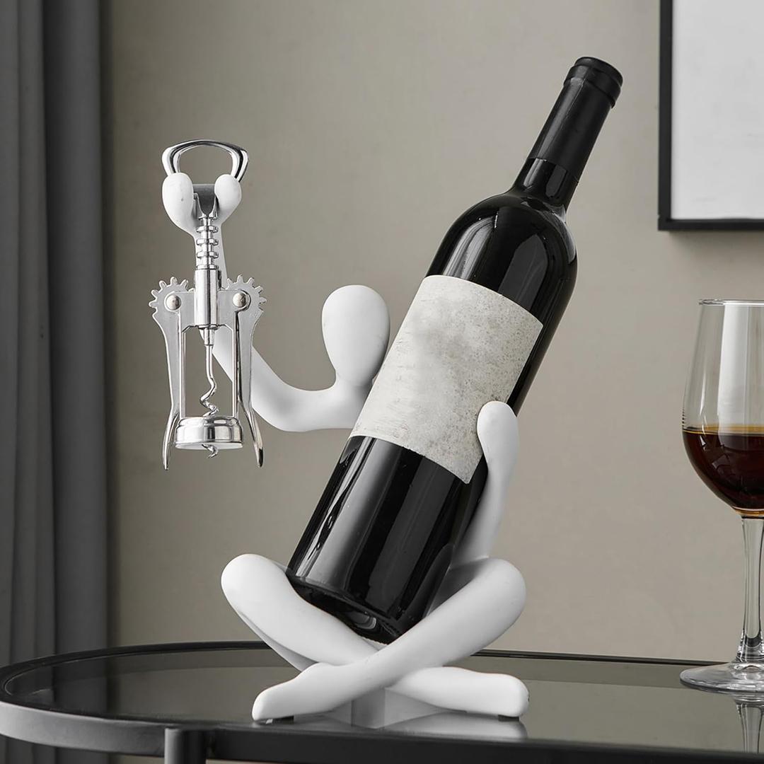 Thinker Statue Holder - Modern Gold Rack for Countertop - Small Bottle Rack Holder - Kitchen Bar Table Decor (White)