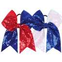 American Flag Navy Blue Red White Stars Glitter Hair Tie.Large Cheer Hair Bows Ties.(DL7) (Navy Blue Red White)