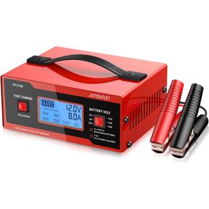 AUTOUTLET Upgraded 8 Volt Battery Charger for Golf Cart Automotive Battery Charger and Maintainer 0-14A with Cable Clamps for 6/8/12/14/16/24V Lead-Acid Batteries (Red)