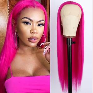 V'NICE Hot Pink Lace Front Wig 13 2.5 Long Straight Synthetic Glueless Heat Resistant Fiber Hair Synthetic Lace Front Wigs for Fashion Women Cosplay Daily Wear(Hot Pink, 24 inch)