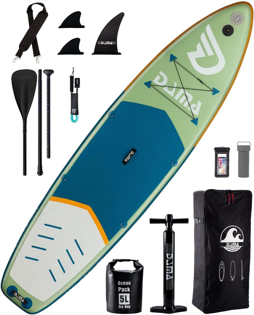 DAMA Premium Inflatable Stand Up Paddle Board (6 inch Thick), sup Board for Adults, SUP, Yoga Boards, Fishing Paddle Boards w/SUP Accessories, 4pcs Kayak Paddle, 32 Wide Stance, Non-Slip Deck (Fresh water 11'*33''*6'')
