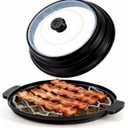 3-Piece Microwave Bacon Cooker and Splatter Cover Set - Collapsible Microwave Lid with Silicone Grease Draining Rack and Oil Collection Tray - BPA-Free Crispy Bacon Tray for Healthier Cooking