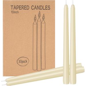 30 Pack Ivory Taper Candles - 10 inch Dripless, Smokeless, and Unscented - Long Burning for 8 Hours - Hand Poured Tall Candlesticks - Ideal for Special Occasions and Home Decor