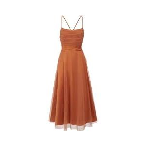 Women Backless Dress Sleeveless Elegance Mesh Ruffled Tie-Up Midi Dresses Flared for Party Wedding Evening Gown Toffee Brown M