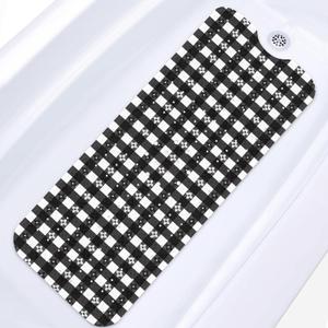 Black White Checkered Bathtub Shower Mat Geometric Flower Plaid Non-Slip Tub Mat Extra Long Bath Floor Mats 40X16 Inch Machine Washable for Bathroom Tub Bath Mat for Aldult,Toddler and Baby