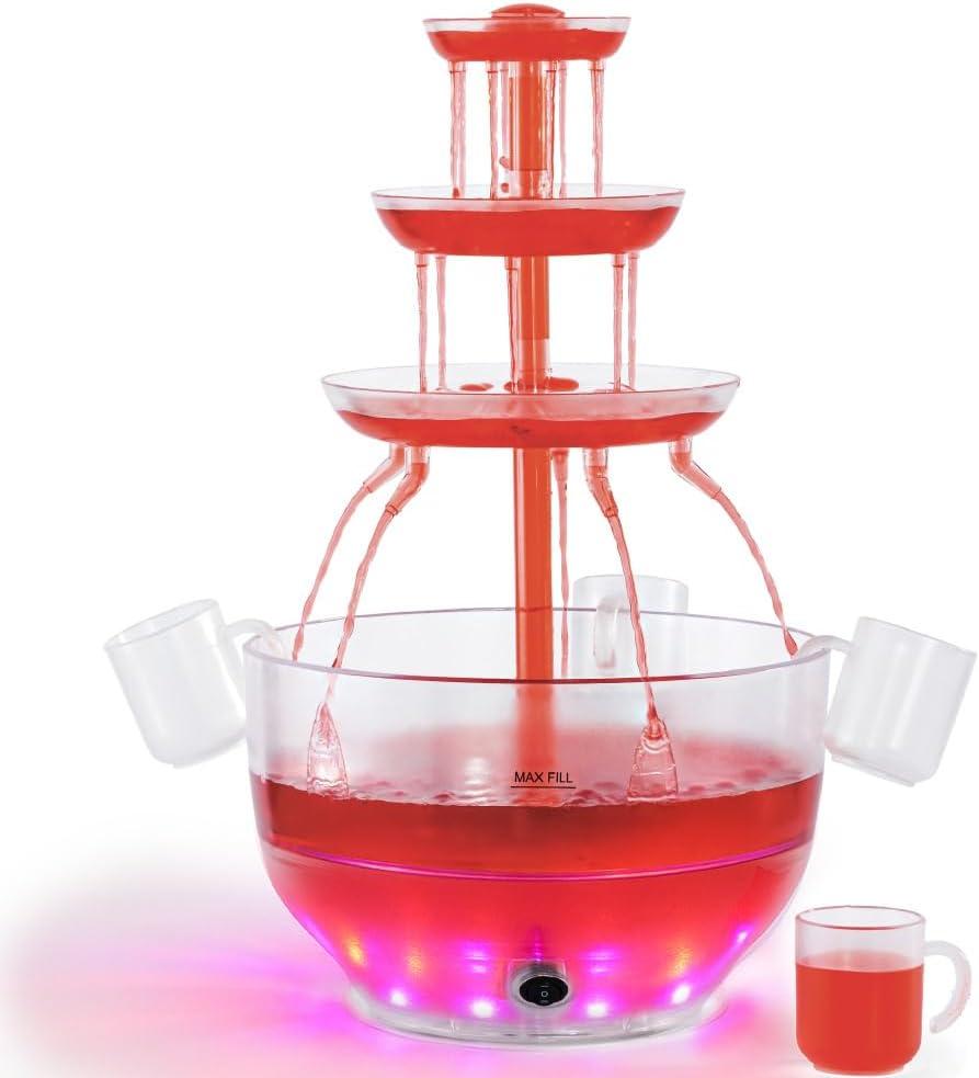 Kusini Drink Fountain for Parties - 1.5 Gal, 3 Tier Punch Bowl Drink Tower, LED Base, 4 Reusable Cups - Drink Dispenser Machine for, Juice, Punch, Pani Puri Fountain for Party Hosting Supplies