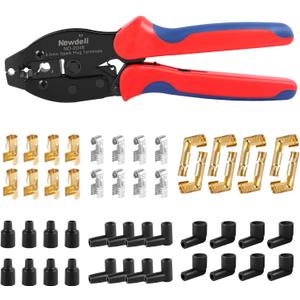 Ratchet Spark Plug Wire Crimper Set, Newdeli 25Pcs Spark Plug Crimping Tool and 180 Degree/90 Degree/Straight Spark Plug Coil Terminals Boots Set for Crimping and Stripping Spark Plug Ignition Wire