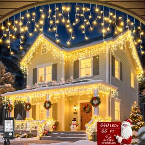1216 LED Christmas Lights Outdoor Waterproof, 99 ft Icicle Lights for Outside, Plug in 8 Modes Timer Twinkle Lights for House Patio Xmas Porch Tree Yard Exterior Decorations, Warm White