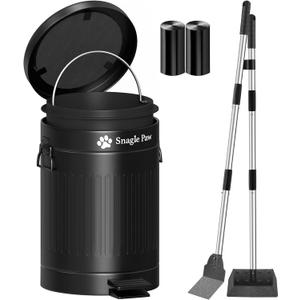 Snagle Paw Metal Dog Pooper Scooper Set,Poop Scooper for Large/Small Dogs with 38.2" Long Handle Tray & Spade,12L Dog Poop Trash Can for Yard with OdorLock Lid & Carbon Filter, Includes 40 Waste Bags