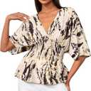 Women's Short Sleeve Blouse, Casual Top for Daily, Work & Vacation Outfits (Beige)