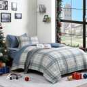 Twin XL Comforter Set, Blue Grey Plaid Bedding Set 5 Piece for Boys Girls Teen, Classic Homestead-Style Kids Comforter Set Bed in A Bag with Sheets, Pillowcase & Sham