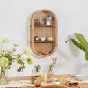 Rattan Wall Shelf - 3 Tier Boho Oval Floating Shelf Handcraft Hanging Shelves for Bathroom Living Room Wall Decor, 16.14" x 28.54"