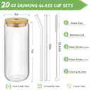 SENTVEND 20 Oz Drinking Glasses with Bamboo Lids and Glass Straw - 6 Pcs Glass Cups Beer Ice Coffee Glasses Cute Aesthetic Cup Great for Coffee Bar Accessories Include 2 Cleaning Brushes