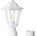 FUDESY Outdoor Post Light, Outdoor White Lamp Post Light Fixture with Pier Mount Base, Waterproof Pole Light Fixture with E26 Socket, Exterior Lamp Post Lantern for Garden Yard Patio Pathway (No Sensor)