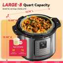 CARORI 1200W 12-in-1 Electric Pressure Cooker 8Qt, Stainless Steel Pressure Cooker, Slow Cook Rice Cooker Steamer Saut, Yogurt Maker, Warmer & Sterilizer with Recipe, Safer Venting Design, Sliver
