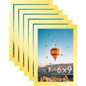 JCJMY 6x9 Picture Frame Set of 6 Gold for Wall Hanging or Tabletop- Wall Mounting Horizontally or Vertically, 6 x 9 Wall Gallery Poster Photo Frames for 6 by 9 Photo,6 Pack, Gold