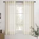 ANRODUO Ivory Cream Linen Blend Back Tab Kitchen Curtains 45 Inch Length 2 Panel Set Semi Sheer Light Filtering Short Window Privacy Panels for Living Room Bathroom Cafe Modern Farmhosue Decor 37x45