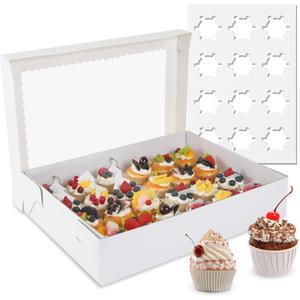 24 Count Cupcake Box, 8 Pack Cupcake Containers with Windows and Inserts, Disposable Cupcake Carriers for Muffins, Treats, Pastries, Mother's Day 19 x 14 x 3.9 Inches (White, 24Count /8Pcs)