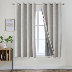 Joydeco Blackout Curtains 63 Inch Length, Living Room Curtain 2 Panels Set, Grommets Room Darkening Textured Thermal Drapes, Greyish White Blackout Curtains for Bedroom (42x63inch)
