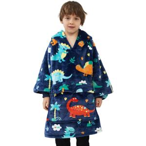 NOUKOW Wearable Blanket Hoodie Oversized Sherpa Blanket Sweatshirt Flannel Sweater Blanket with Large Pocket (Dinosaur)