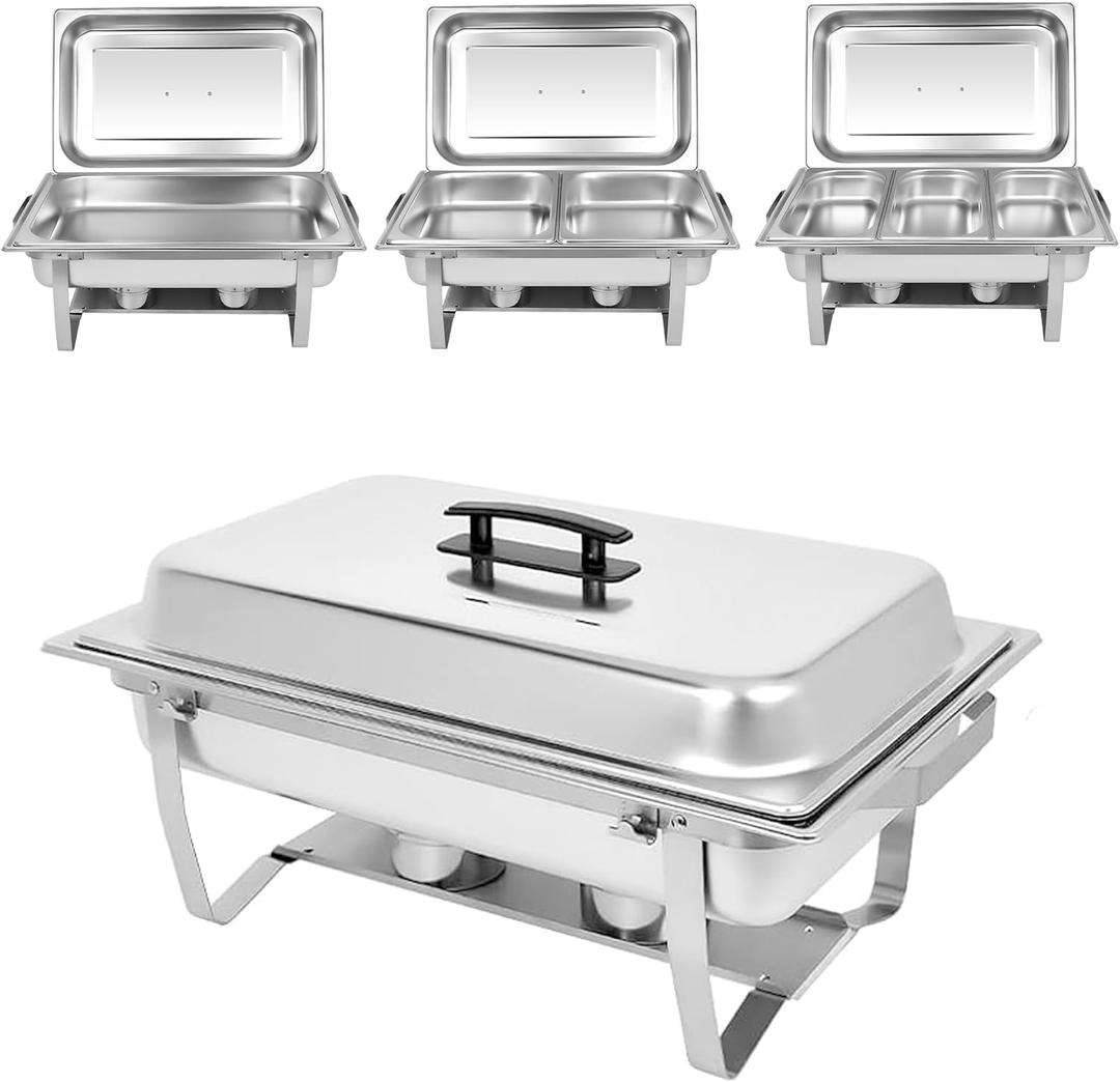 Chafing Dishes for Buffet [Set of 2/4] Stainless Steel Food Warmers for Parties 9QT Chafers and Buffet Warmers Sets Commercial Catering Chafers for Event Party (4 Pack with 7 food trays)