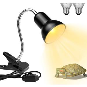 Dallfoll Reptile Heat Lamps, Turtle Lamp UVA/UVB Turtle Aquarium Tank Heating Lamps with Clamp, 360°Rotatable Basking Lamp for Reptiles Lizard Turtle Snake with 2 Heat Bulbs (Heat Lamp 25w/50w Bulb)