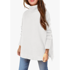 Girls Sweaters Turtleneck Sleeve Knit Chunky Pullover Jumper, M, White Girls Sweaters Turtleneck Sleeve Knit Chunky Pullover Jumper, M, White