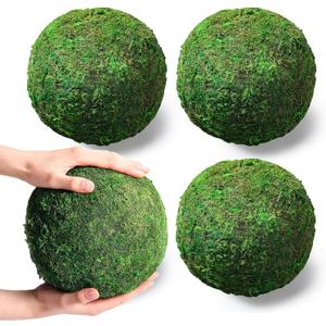 4 Pcs Large Green Moss Balls Artificial Moss Balls Spring Vase Bowl Fillers Hanging for Spring Home Wedding Garden Farmhouse Autumn Table Centerpieces Indoor Outdoor Decor (5.9'')