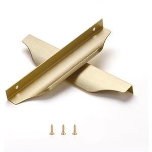 Satanga Edge Finger Pulls for Cabinet Kitchen Drawer knobs Low Profile Door Dresser Bathroom Long Cupboard Furniture Handles Aluminum 10 Pack Brushed Brass 7.87" Easy Installation (6.3" Hole Center 7.87" Overall Length)