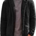 Runcati Mens Fuzzy Sherpa Hoodie Long Sleeve Button Down Fleece Jackets Casual Winter Hooded Sweatshirt (XX-Large, Black)