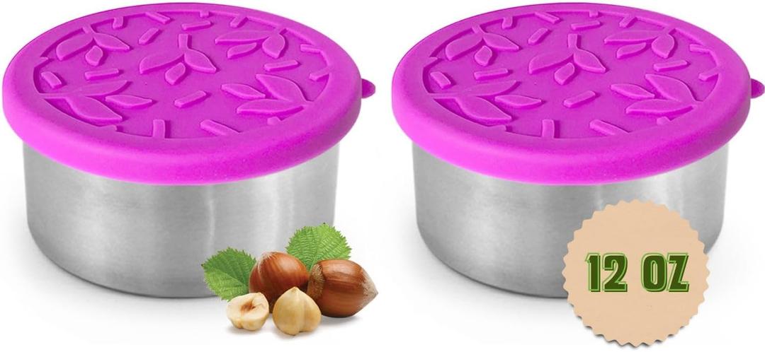 TAVVA 2 X 12 oz Containers with Lids - Leakproof w/Silicone Lids - BPA Free - Dishwasher & Freezer Safe - Portable & Reusable - Stainless Steel Snack Containers 12oz