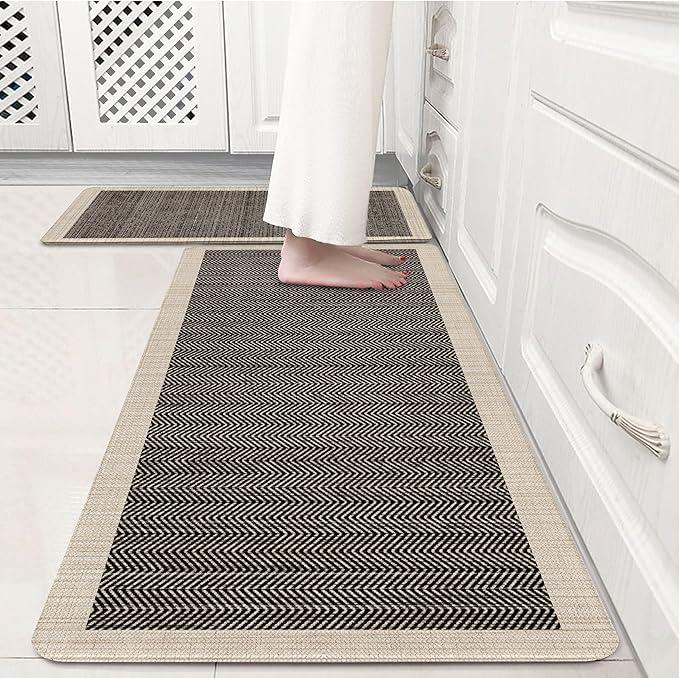 Vintage Boho Elegance Kitchen Rug Sets [2 PCs], Anti-Fatigue, Waterproof Non-Slip Kitchen Mats Heavy Duty Comfort Foam Rug for Kitchen, Floor, Laundry, 17"x29"+17"x47"