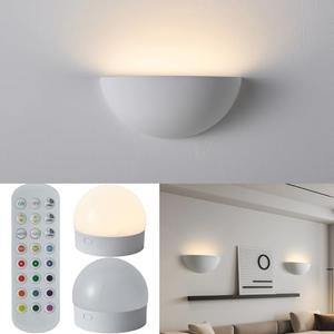 Repaintable Battery Operated Wall Sconce, Minimalist Half-Sphere Gypsum Rechargeable Wall Light with 5000mAh Dimmable Magnetic Bulb Remote, 12 RGB Colors Wireless Wall Lamp for Bedroom, Hallway Decor