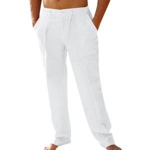 PASLTER Mens Casual Linen Pants Loose Fit Elastic Drawstring Waist Straight-Legs Summer Yoga Beach Long Pants (XX-Large)