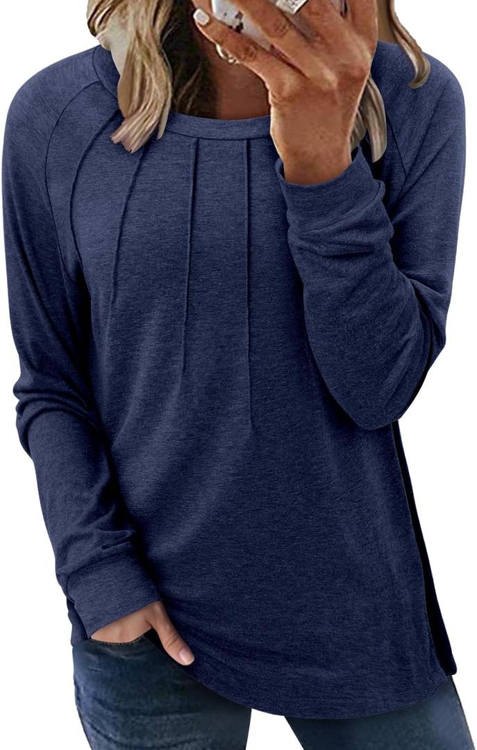 onlypuff Womens Top Long Sleeve Shirts for Women Cute Ladies Top Fashion Fall Tops 2024 Tunic Tops Blouses (Blue, XXL)