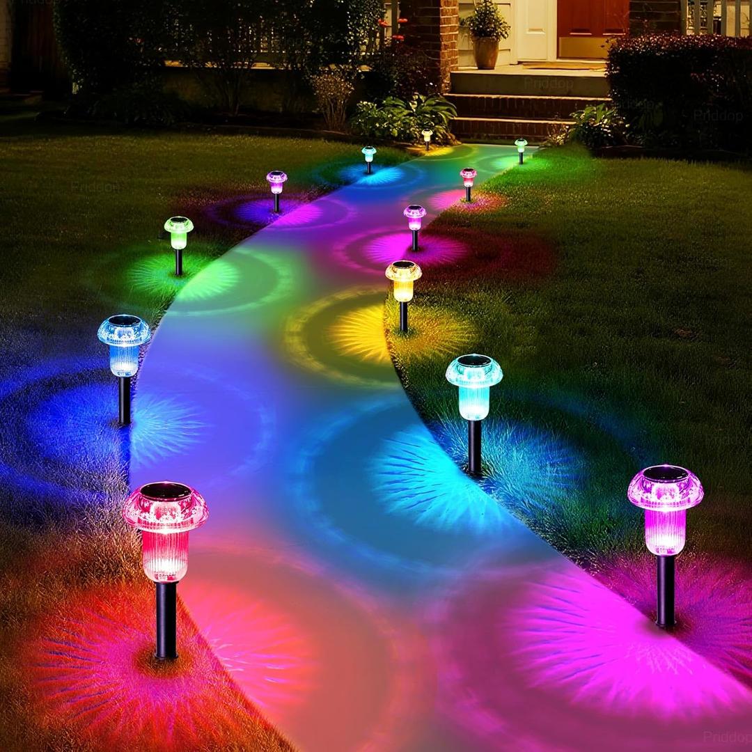 Priddop Solar Lights Outdoor Pathway Waterproof 8 Pack Color Changing LED Acrylic Mushroom Decorative Garden Lights for Yard Landscape Patio Outside Decorations