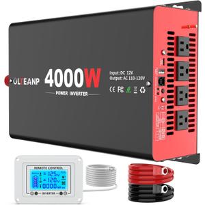 4000 Watt Power Inverter 12V DC to 110V AC Car Inverter with 4 AC Outlets, 30W Type-C Port, 3.1A USB Port, Remote Controller on LCD Screen, Peak 8000W Car Converter for Truck,Vehicles,Trip